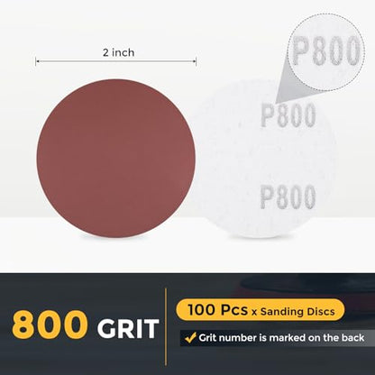 HARFINGTON 100 Pcs 2 Inch Sanding Discs 800 Grit Red Aluminum Oxide - size: 2 Inch(800 Grit)