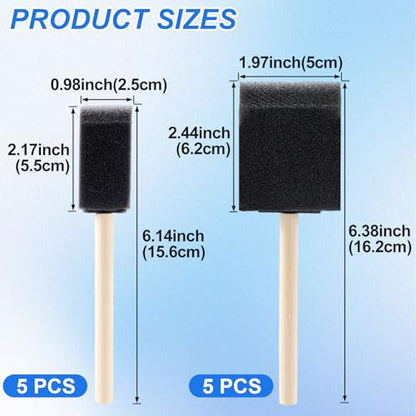 SmallCat 10 PCS Foam Paint Brushes, 1" 2" Foam Sponge Brushes for Varnishes, Reusable Sponge Brushes with Wood Handles for Painting, Staining, and DIY Crafts - Black - size: 10 PCS, 1" 2"