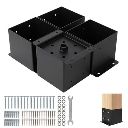 4-Pack 6x6 Post Base Brackets, Metal Anchors with Hardware for Decks - color: Black 4 PCth Interior Base)