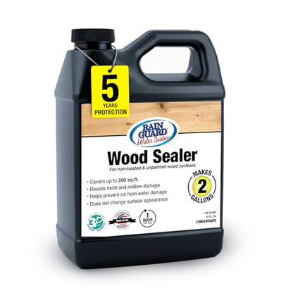 Rain Guard Wood Sealer Concentrate | Makes 2 Gallon | Protects Wood from Water Damage, Rotting, and Stains | Water Based Silane/Siloxane | Eco-Friendly | VOC-Free | Natural Finish - size: 32 fl oz (makes 2 Gallons)