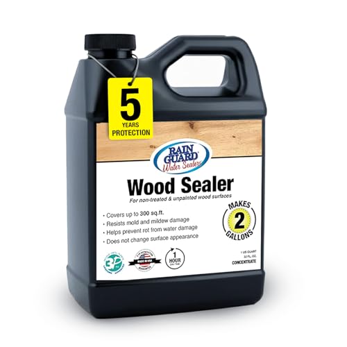 Rain Guard Wood Sealer Concentrate | Makes 2 Gallon | Protects Wood from Water Damage, Rotting, and Stains | Water Based Silane/Siloxane | Eco-Friendly | VOC-Free | Natural Finish - size: 32 fl oz (makes 2 Gallons)