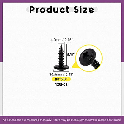 Swpeet 120Pcs #8 x 5/8" Phillips Modified Truss Head Wood Screws Kit, Black Phosphate Zinc Plated Carbon Steel Self Tapping Sheet Metal Screws for Plastic, Wood, Soft Materials - color: Black, size: #8 x 5/8"
