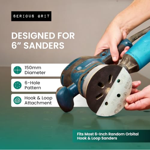 Serious Grit - 6-Inch 6-Hole P800 Grit Sanding Discs - 50 Pack Box - size: 800 Grit
