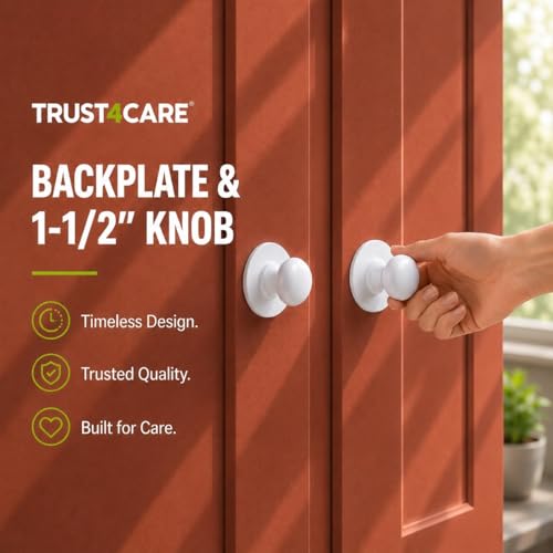 trust4care 4-Pack 2.3" White Backplates of Bifold Closet Door Cabinet Knob - color: White, size: Set of 4