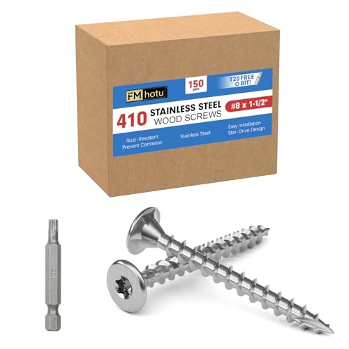 #8 x 1.5 Stainless Steel Deck Screws, 150Pcs 410 Grade Stainless Steel - size: #8 × 1-1/2"