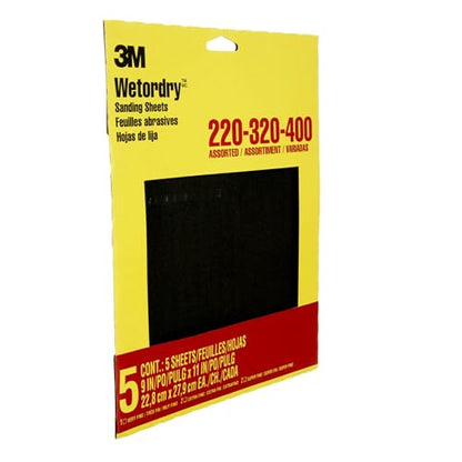 3M Wetordry Sandpaper, 5 Sheets, 9 in x 11 in, Assorted Grits - style: Assorted Grit