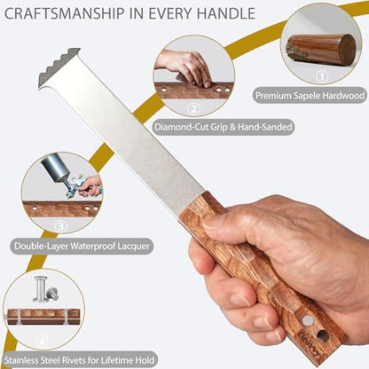 Upgraded Paver Removal Tool, Sapele Wood Handle & Dual-Height Joint Scraper