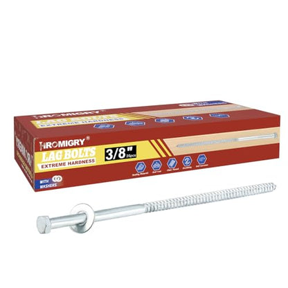 3/8" x 12" Lag Bolts (25 Pcs) 3/8 inch Lag Screws for Wood, Heavy Duty Hex Head with Washers, Zinc Plated - size: 3/8" x 12" (25 PCS)