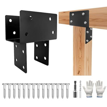 Post Cap Tie Bracket,Heavy Duty Wood Beam Support Bracket.Black T-Shape Pegola Braacket for Gazebos,Patio Decks,and Porches Wood Post to 4x4 or 4x6 Lumber - 1Pack - size: 4x4