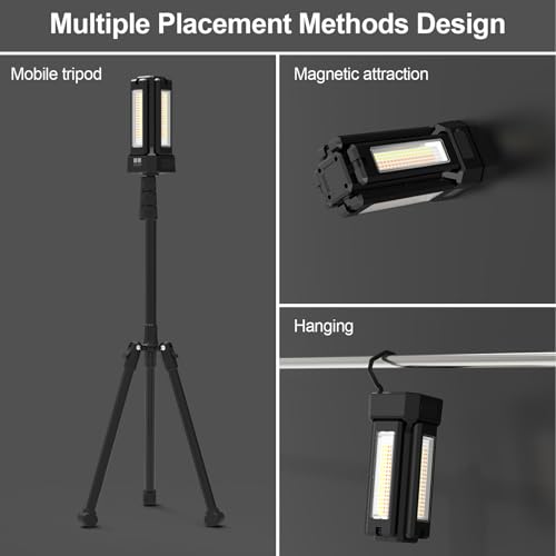 13200mAh Rechargeable Solar Work Light with Folding Stand and Carrying Bag, AODOO 8000 Lumen Stepless Dimmable , White/Warm/Nature White/RED(SOS) with Detachable Tripod (Black) - color: Black