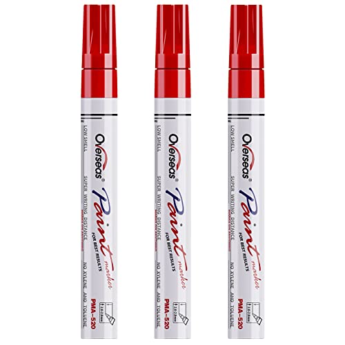 Overseas Red Paint Pens Permanent Markers, 3 Oil Based Paint Makrers - color: Red