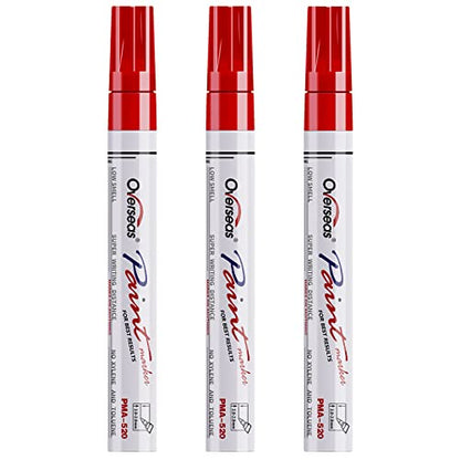 Overseas Red Paint Pens Permanent Markers, 3 Oil Based Paint Makrers - color: Red
