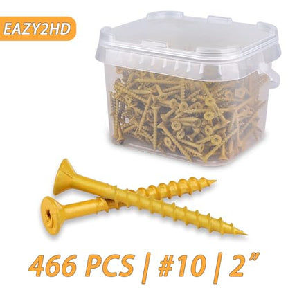 Eazy2hD Deck Screws # 10 x 2 Inch, 466Pcs, Carbon Steel Exterior Wood Screw - size: # 10 x 2"