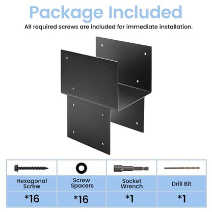 4 Pack 8x8 (Actual 7.5"x7.5") Metal Steel Post Cap Tie Brackets, Heavy Duty Pergola Bracket & Post to Beam Connector for Gazebo, Deck, Patio - size: 8in-4P
