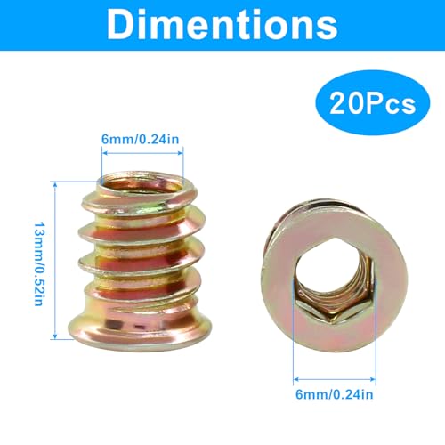 Jiozermi Threaded Insert Nuts M6x13mm, 20 Pcs - size: M6x13mm