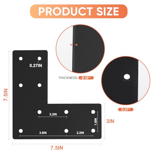 7.5x7.5 L Angle Brackets 4-Pack, Mending Plate for 4x4/6x6 Post - size: 7.5''X7.5''X3'' 4P