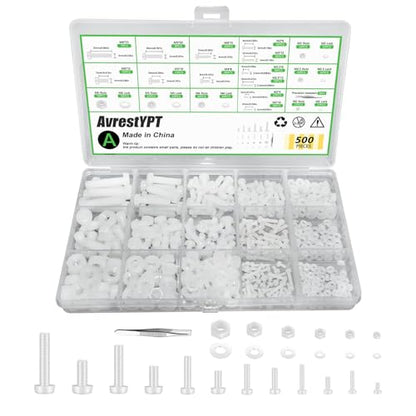 500 Pcs Nylon Hex Head Screws Bolts and Nuts and Washers Assortment Set - size: M2,M2.5,M3,M4,M5,M6
