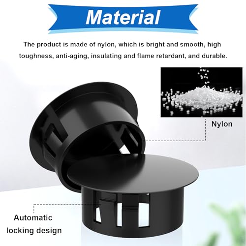 Tnisesm 135Pcs 8 Sizes Nylon Plastic Hole Plugs Black 1/4" 5/16" 3/8" 1/2" 5/8" 3/4" 7/8" 1" Round Drill Hole, Furniture Cabinet Insert End Caps Industrial Hardware Biscuits & Plugs - color: 8 Size(1/4"-1"-135pcs)
