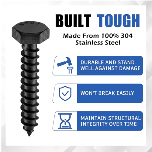 Zonon 50 Pcs 1/4" X 1-1/2" 304 Stainless Steel Lag Screw for Wood, Black - color: Black, size: 1/4" X 1-1/2"