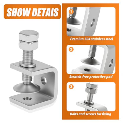 304 Stainless Steel C Clamps Mini 0.8 Inch for Mounting, Heavy Duty Metal U Clamps for Metal Working, Small Desk Clamp with Stable Wide Jaw Opening & Protective Pads/I-Beam Design(6Pcs) - size: 0.8 Inch-6pcs（21mm）