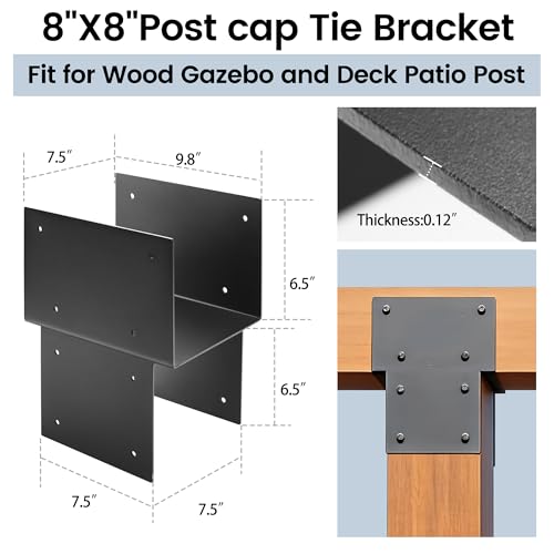 1 Pack 8x8 (Actual 7.5"x7.5") Metal Steel Post Cap Tie Brackets, Heavy Duty Pergola Bracket & Post to Beam Connector for Gazebo, Deck, Patio - size: 8in-1P