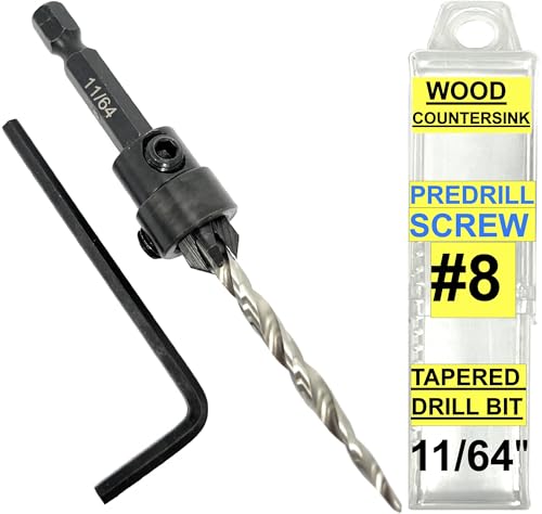 FTG USA #8(11/64") Tapered Wood Countersink Drill Bit w/ 3/8" Collar & Case - size: #8, style: with Depth Stop