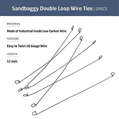 Sandbaggy Double Loop Rebar Wire Bar Ties | 16 Gauge | Made of Industrial Grade Wire | Great for Securing Rebar, Sandbags & More | Extra Long Length (12 Inch Length, Pack of 5000) - size: 12 Inch Length, style: Pack of 5000