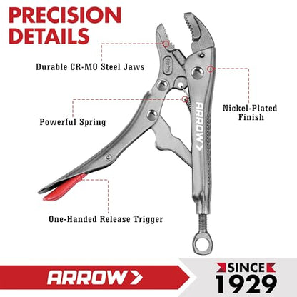 ARROW 5" Curved Jaw Locking Pliers with Screw Extractor - size: 5 inch