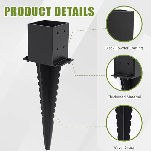 4 Pcs 4x4 Fence Post Anchor Ground Spike (Actual 3.6“x3.6”),22" Post Spike