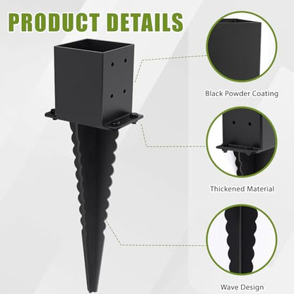 4 Pcs 4x4 Fence Post Anchor Ground Spike (Actual 3.6“x3.6”),22" Post Spike