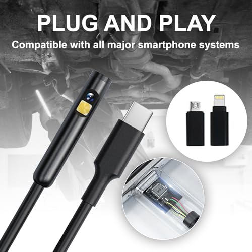 1920P HD Dual Lens Endoscope Camera Semi-Rigid Snake Cable IP67 Waterproof 8LED Lights Dimmable HD Industrial Pipeline Inspection Probe Compatible with Smartphones Endoscope Camera (16.4ft) - size: 16.4ft