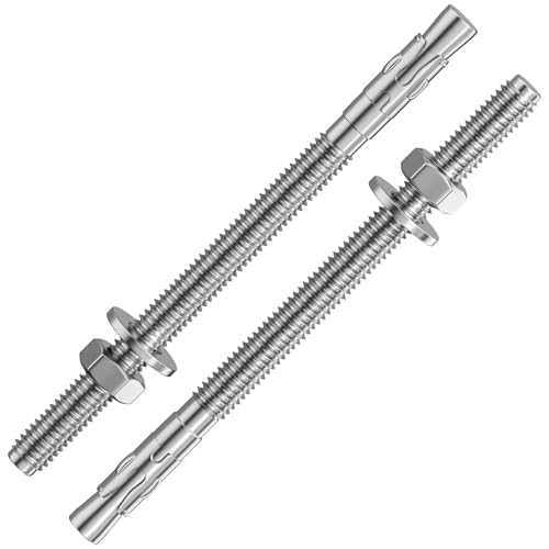Wensilon 10Pcs 5/16x5 Inch Standard Fasteners for Heavy-Duty 304 Stainless Steel Wedge Anchors for Cement and Concrete - size: 5/16x5"