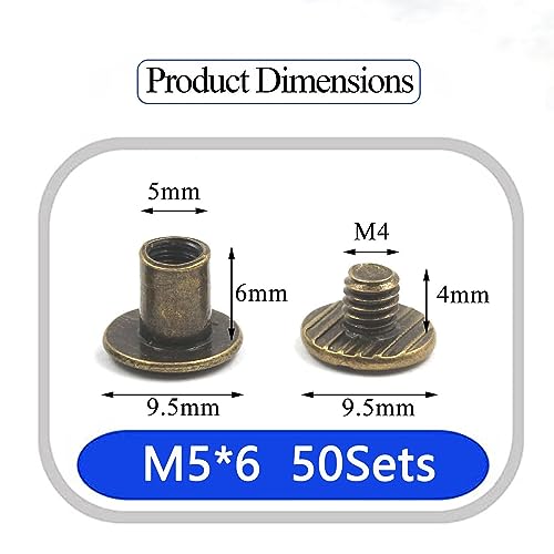 50 Sets M5x6 Bronze Chicago Screws Leather Rivets Slotted Phillip Head Screw Rivets Chicago Bolts for DIY Leather Craft Bookbinding 3/16"x1/4" - color: bronze, size: M5*6mm