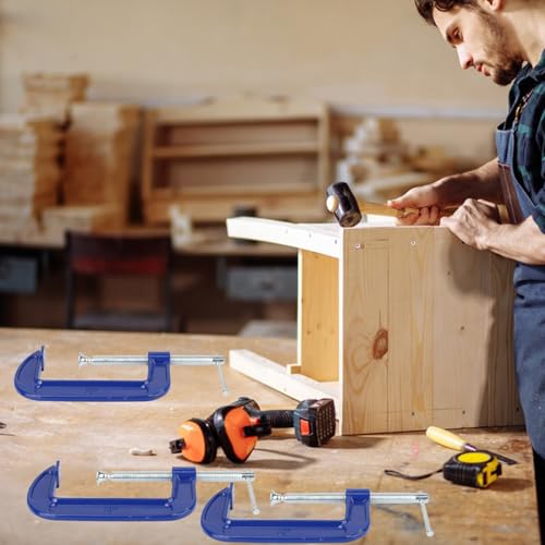 4 Pack 5 Inch Blue C-Clamp - Heavy Duty Iron C Clamps, C-Clamp for Woodworking, Brake Calipers, Maintain, Building, DIY Project - size: 4 Pack 5 Inch