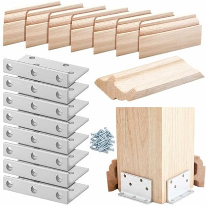 Blulu 2 Set 3" Newel Post Mounting Kit 8 Pcs L Bracket Post Fasteners with 8 Pcs Maple Wood Skirt Trim and Screws for Square Newels Fastening Handrails Railings Balustrades to Stairs and Floors - size: 3 Inch