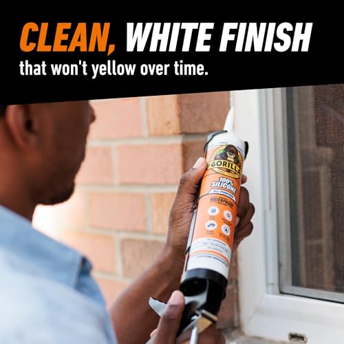 Gorilla 100% Silicone Waterproof Caulk, All-Purpose, White, 10 oz Cartridge - color: White, size: 10oz