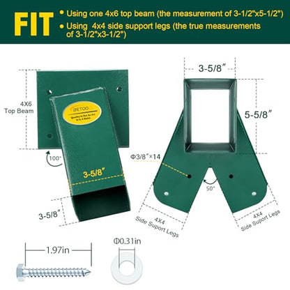 BETOOLL Swing Sets Brackets - 2 A-Frame Swing Set Brackets and 4 Swing Hangers with All Mounting Heavy Duty Hardware Included - Swing Set Kit for Porch, Yard, Playground - Green - color: 2 Green Brackets+4 Green hangers