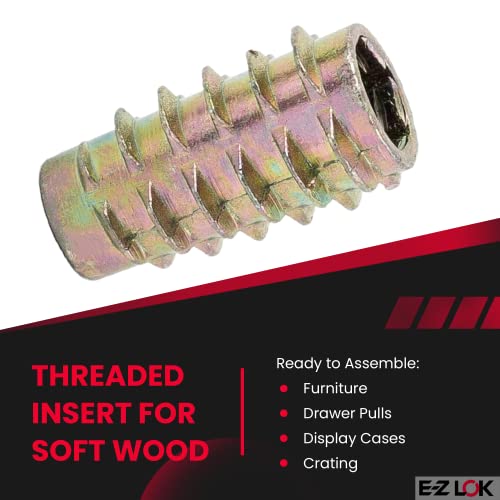 E-Z LOK Knife Thread Insert for Soft Wood, Hex Flush, 0.25-20, 50 ct - size: 1/4"-20 Internal Threads, 0.789"