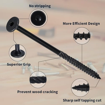 40 Pack 1/4 x 4 inch Heavy-Duty Structural Wood Screws, Star Drive, Rust Resistant Screws for Deck, Timber, Log, Landscaping, Black Epoxy Coated, Sharp Self Tapping Point, T30 Bit Included - color: Black, size: 1/4 x 4"