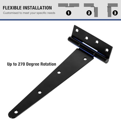TDCHINGES T Strap Black Gate Hinges 10 Inch for Barn Shed Door 2.5mm 4 Pack - size: 4Pack-10inch