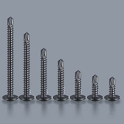 Wensilon (350Pcs)#8×5/8” for Sheet Metal Self-Tapping Screws 410 Black Stainless Steel Truss Head High-Strength Quick Tapping - color: Black, size: #8X5/8"