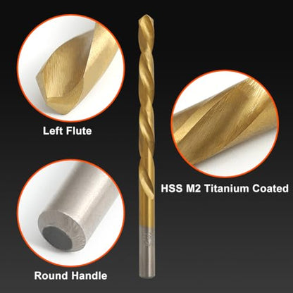 COMOWARE 13pcs Left Hand Drill Bit Set, SAE (1/16" - 1/4"), HSS M2 Drill Bit, 135° Split Point, Titanium Nitride Coated, Reverse Drills Bits for Metal/Plastic/Wood, with Index Case - style: 13PCS