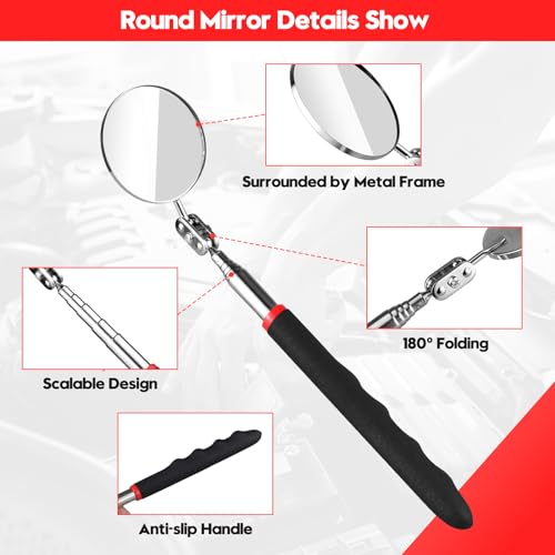 Telescoping & Bendable Inspection Mirror – Round & Square Heads, Black/Orange - color: Red/Black