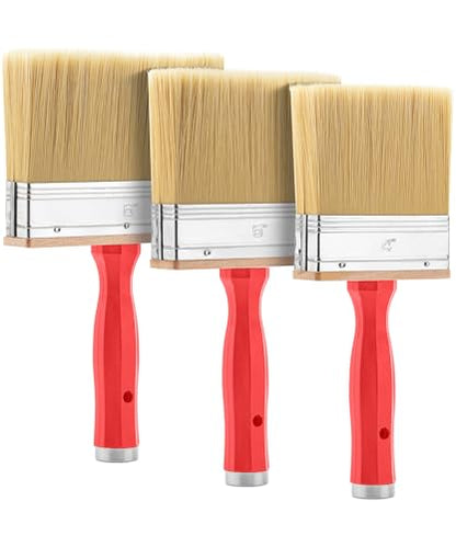 Bates- Deck Stain Brush Set, 3 Pack, 3”, 4” and 6”, Deck Stain Applicator, Red Handle, Stainless Steel Ferrule