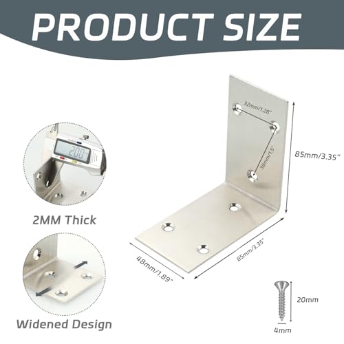 Alise 4Pcs Stainless Steel L Brackets Heavy Duty for Wood Furniture,Brushed - color: Brushed Nickel, size: 85x85MM