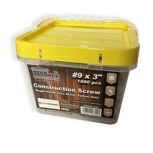 #9 x 3 Wood Construction Screws – Zinc Yellow Coated, Self-Drilling Point, Bugle Head, Torx Drive – Heavy-Duty Framing & Carpentry Screws – 1000 Count - size: #9 x 3" (1000 pcs)