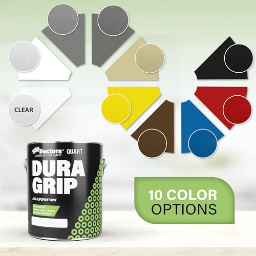 Dura Grip Anti-Slip Paint for Concrete, Wood, Tile and Metal – Non-Skid Coating for Floor, Decking and Ramps – Quart (Black) - color: Black