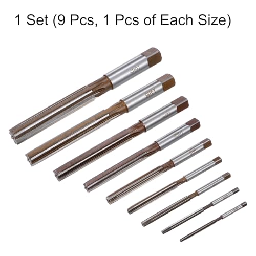 uxcell 9pcs Hand Reamers Set 3mm 4mm 5mm 6mm 8mm 10mm 12mm 14mm 16mm H8 Metric Alloy Steel Reamer Bit Straight Flutes Steel Cutting Tool for Metal Wood Hole Reaming - style: H8