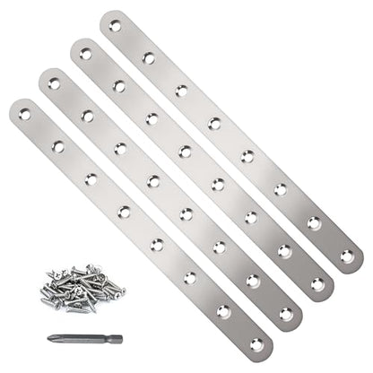4 Pack Straight Brace,Flat Brace 9.7” x 0.75”,Stainless Steel Flat Metal Braces,Repair Bracket with Screws - size: 246mm/4 Pcs