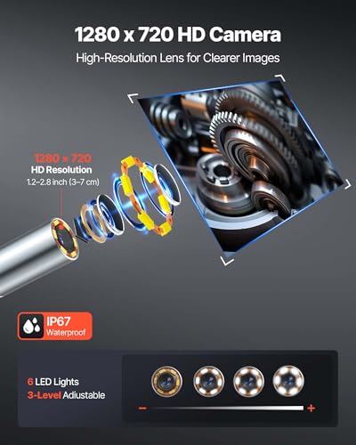 VEVOR 4-Way Articulating Endoscope with Light, 1080P HD Industrial Borescope Inspection Camera with 0.15-inch Ultra Slim Articulated Probe, Flexible Snake Scope Cam for Wall Automotive Inspect-4.9FT - size: 0.15-inch Probe